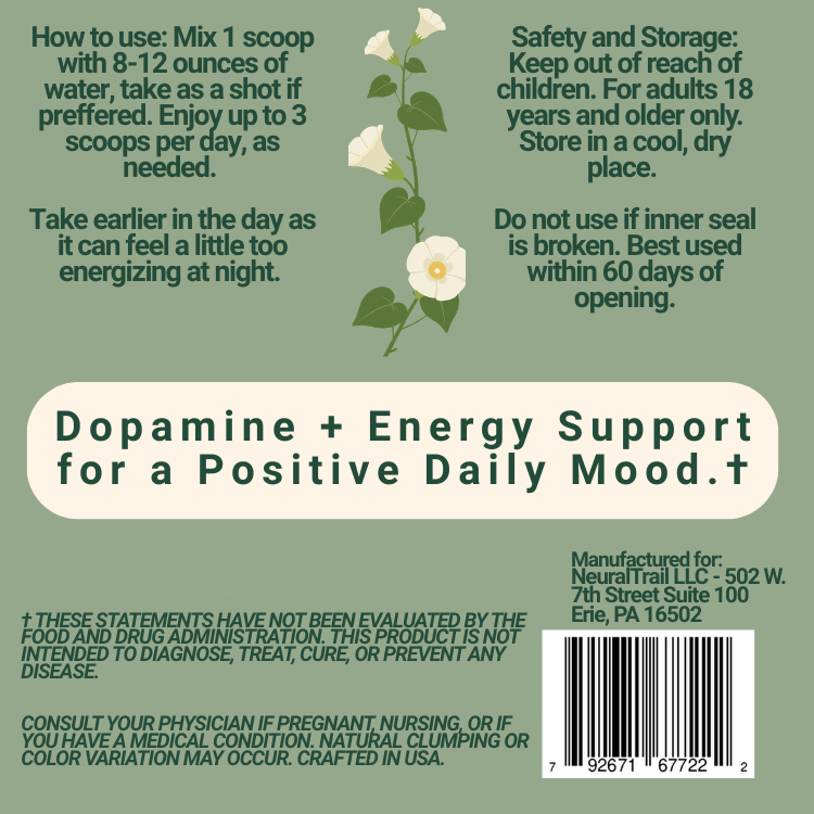 Serving directions and storage instructions for Neural Scoops Dopamine & Energy Protocol.