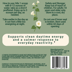 Directions for use, serving instructions, and storage information for Neural Scoops Daytime Allergy Support.