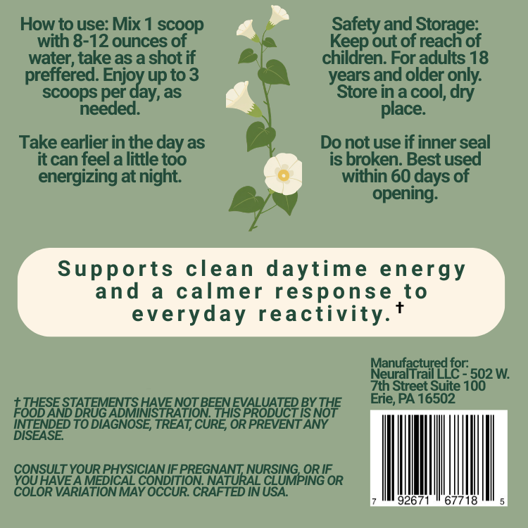 Directions for use, serving instructions, and storage information for Neural Scoops Daytime Allergy Support.